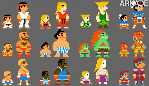 Personagens de Street Fighter reimaginados em estilo Super Mario 8-bit