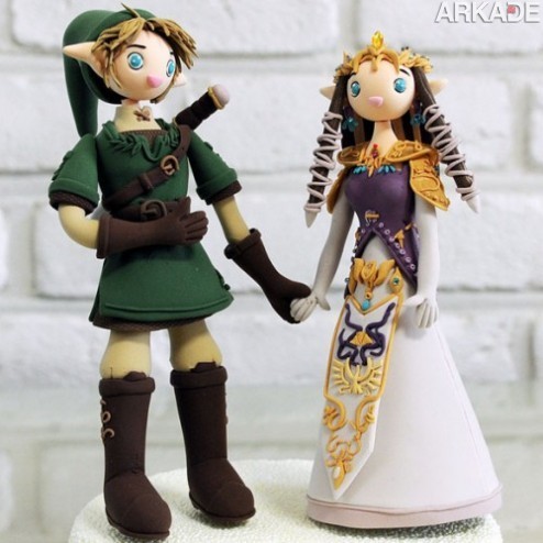 Bolo de casamento gamer? Só com bonecos de Link e Zelda!