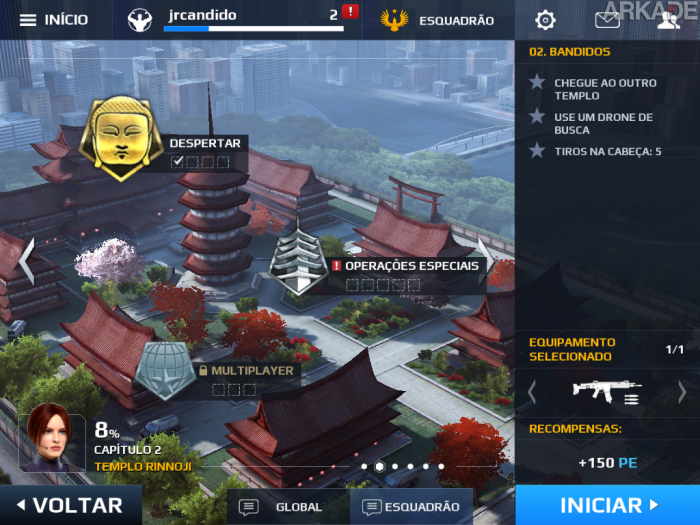O fator "casual" faz parte do jogo, com escolha de missões e as "três estrelas"