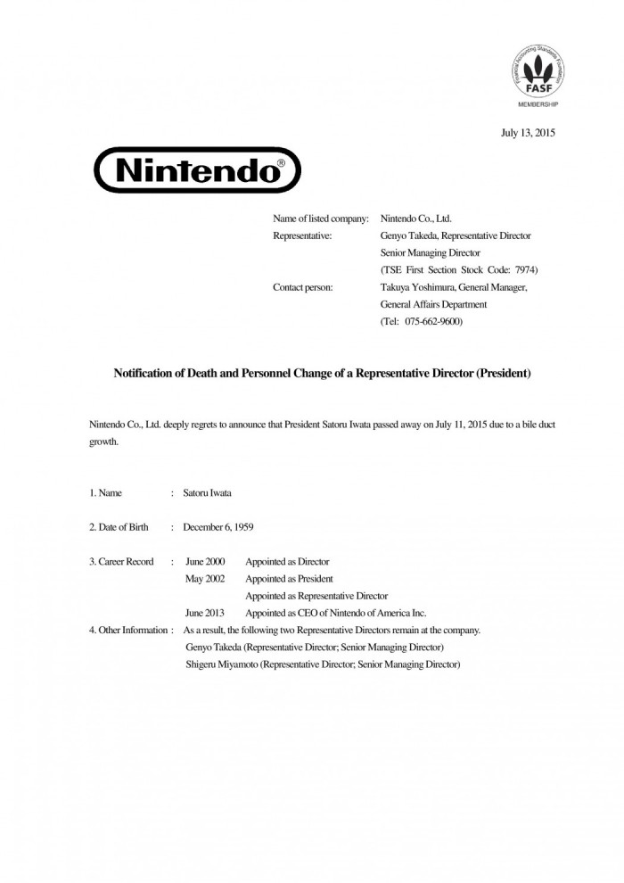 Satoru Iwata, presidente da Nintendo, falece aos 55 anos