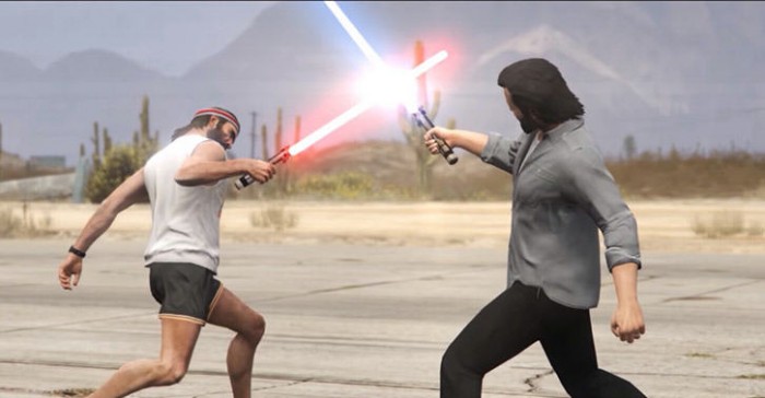 GTA V entra no hype de Star Wars com uma épica batalha de sabres de luz
