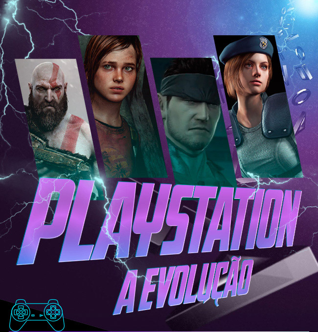 Um infográfico da evolução do Playstation, seus jogos e personagens
