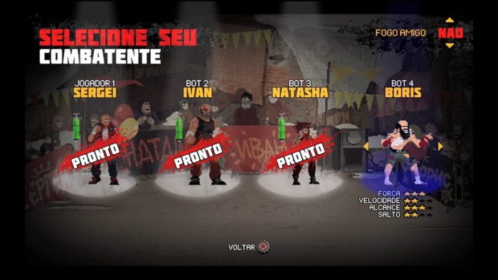 Tela de personagens para o Modo Arena