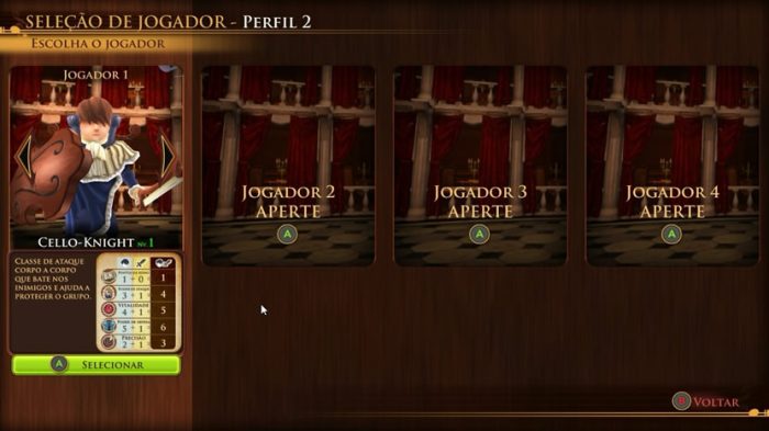 Tela de seleção de jogadores no RPG AereA