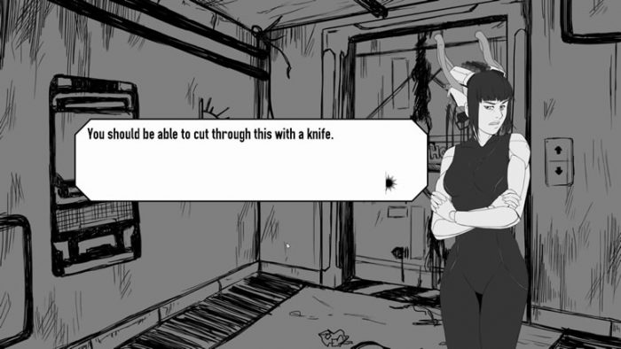 A Androide de The Mind's Eclipse conversando com o personagem principal