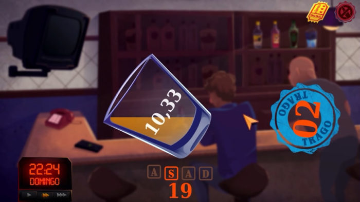 Minigame de bebida do jogo TRAGO