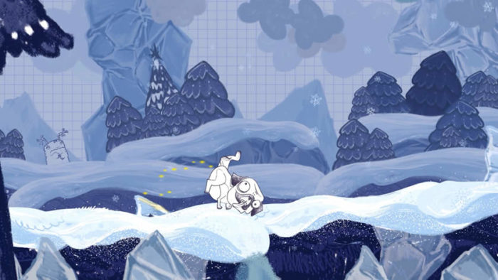 Cachorro urinando na neve em Escape Doodland