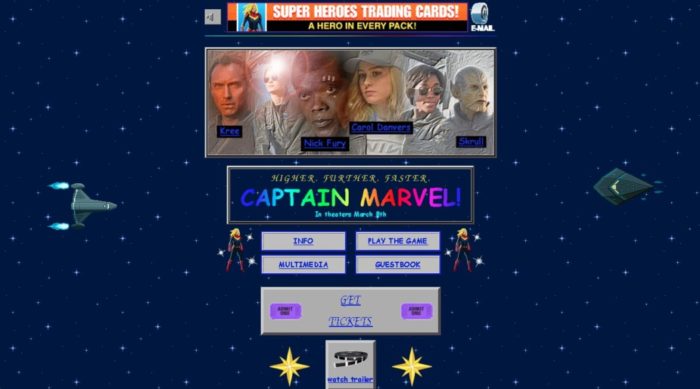 O site do filme da Capitã Marvel é uma legítima página web dos anos 90!
