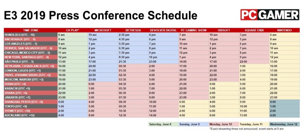 Marque na sua agenda todos os horários das conferências da E3 2019