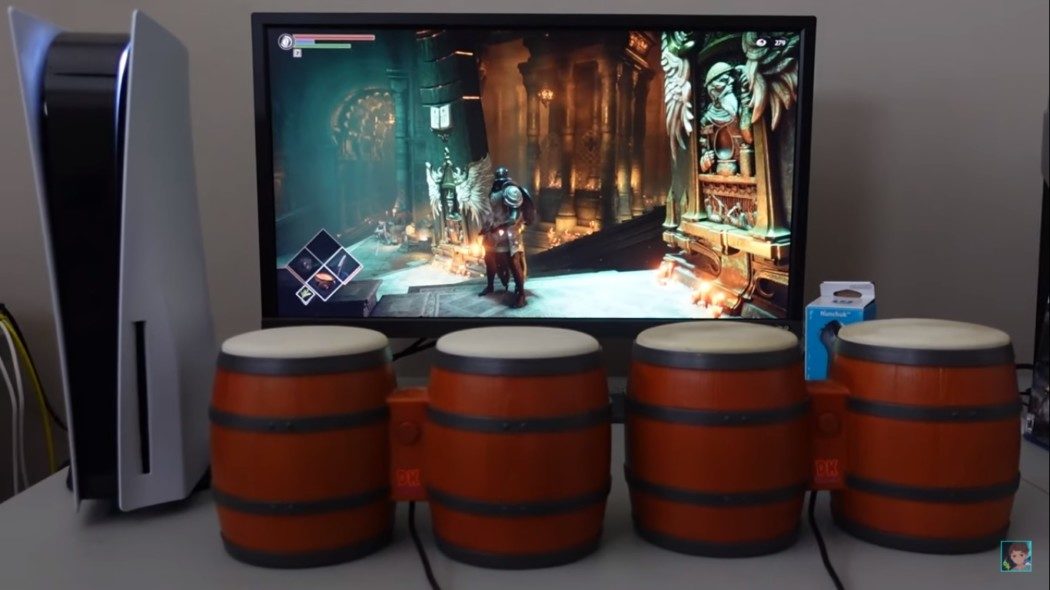 Um jogador está tentando terminar Demon's Souls com os bongôs do Donkey Kong!