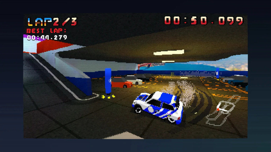 Parking Garage Rally Circuit tem cara de jogo de Saturn e te coloca em corridas em estacionamentos